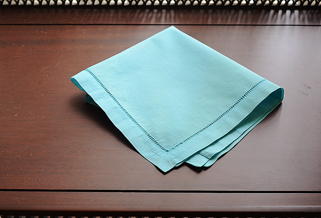 Island Paradise Blue Hemstitch Handkerchiefs. 13"x13".